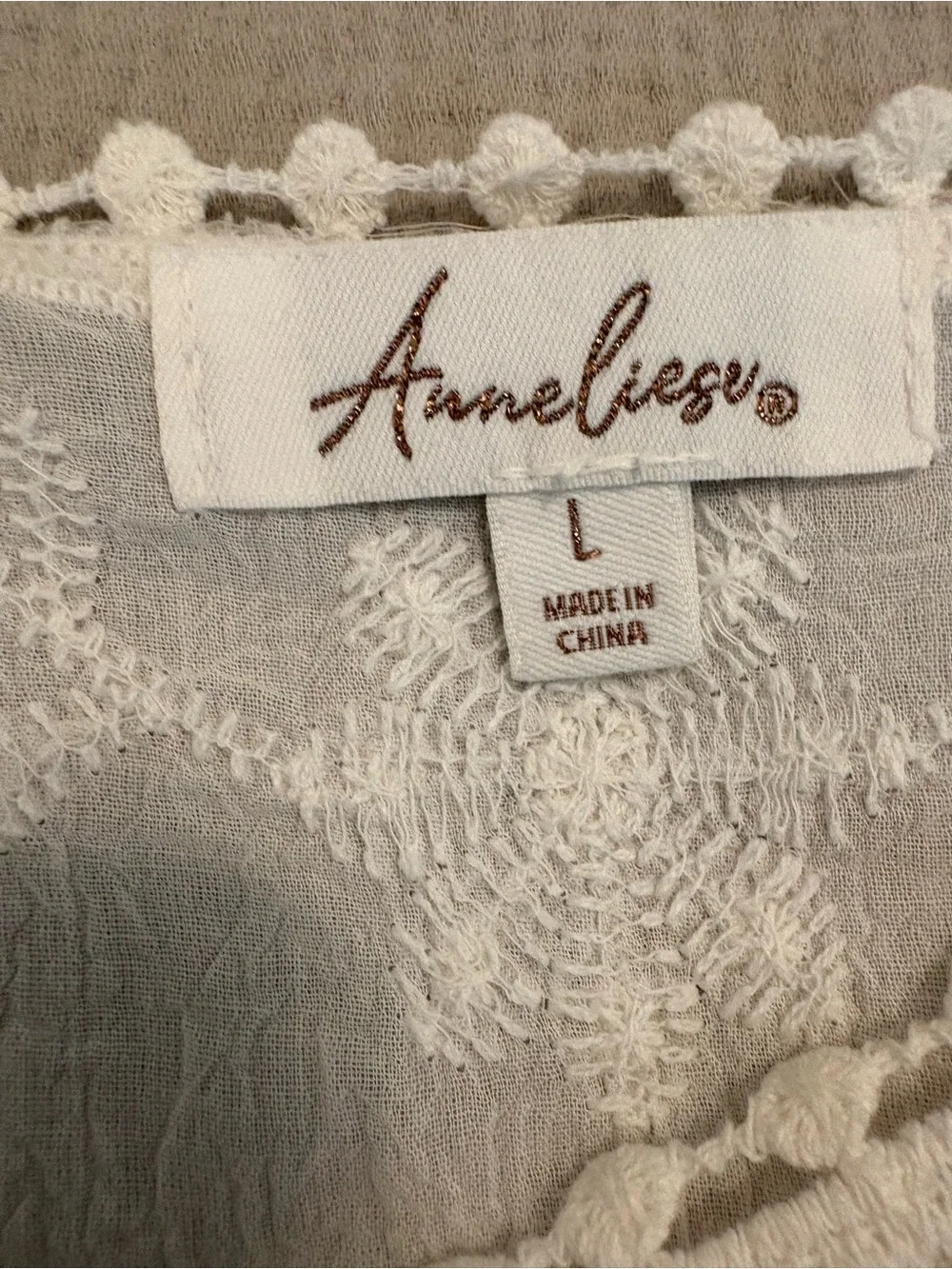 Anne liege Women’s White Embroidered Sheer Boho Tunic Cover Up Top Size L. - Picture 7 of 8